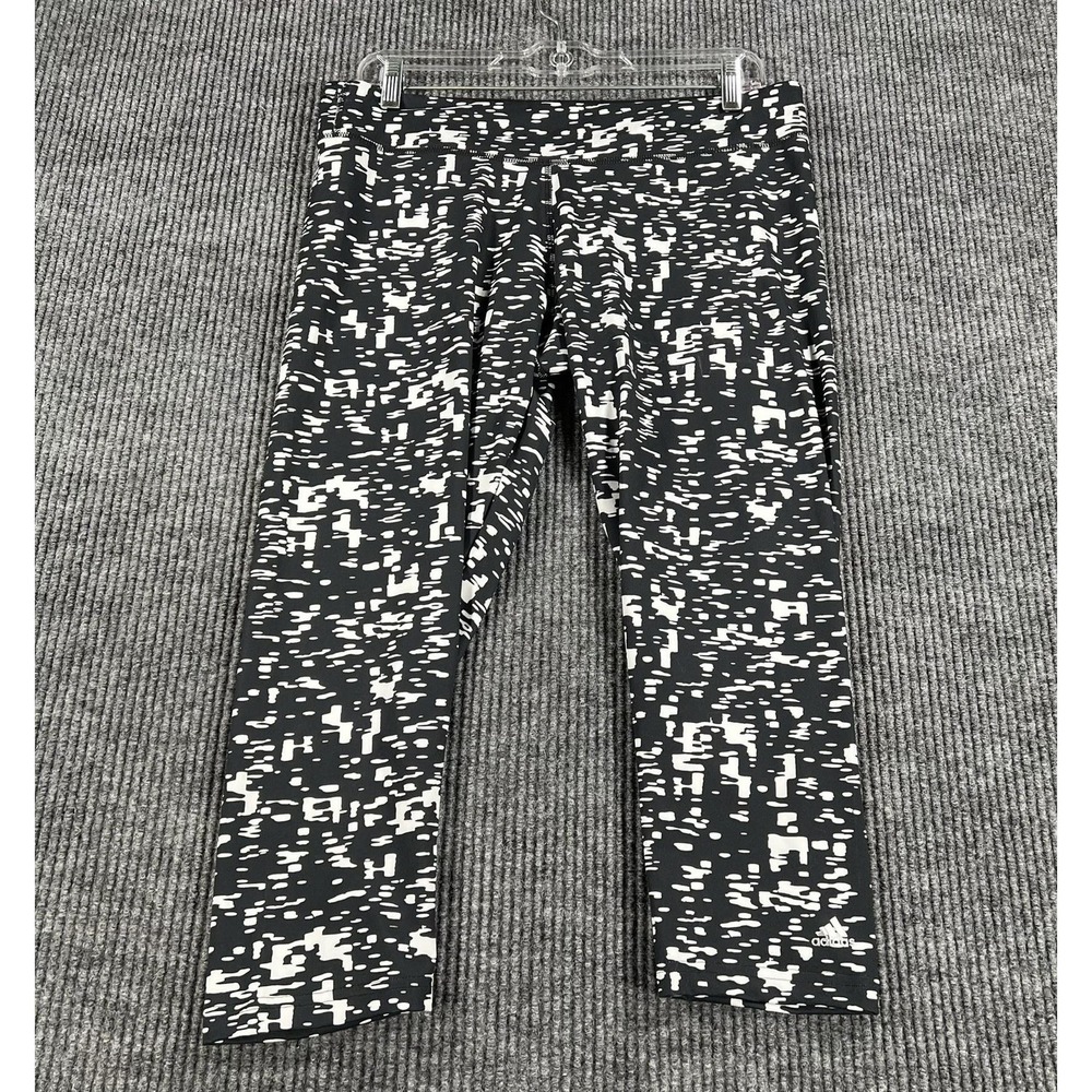 Adidas‎ Climalite Pants Womens Large Black White Abstract Print Activewear Tight